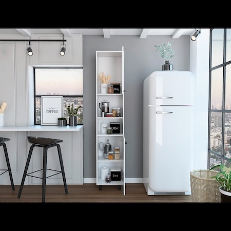 Hobart Pantry, Four Legs, Three Interior Shelves, Two Shelves, Two Cabinets, White